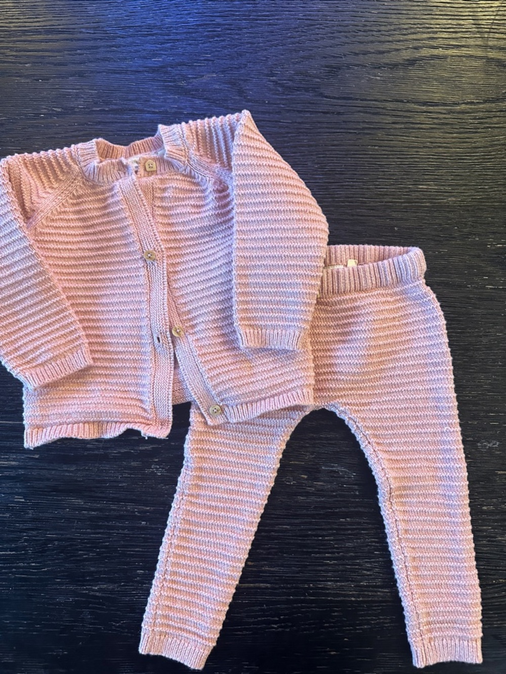 Petit Bateau Pink Knit Cardigan & Pants Set